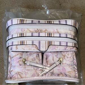 Elegant Floral and Striped Cosmetic Bag Set